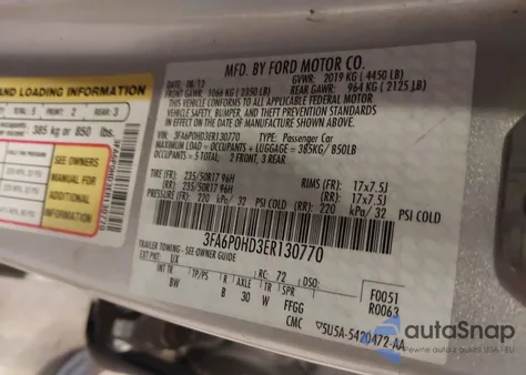 2014 Ford Fusion Se z USA, uszkodzony, nr VIN 3FA6P0HD3ER130770